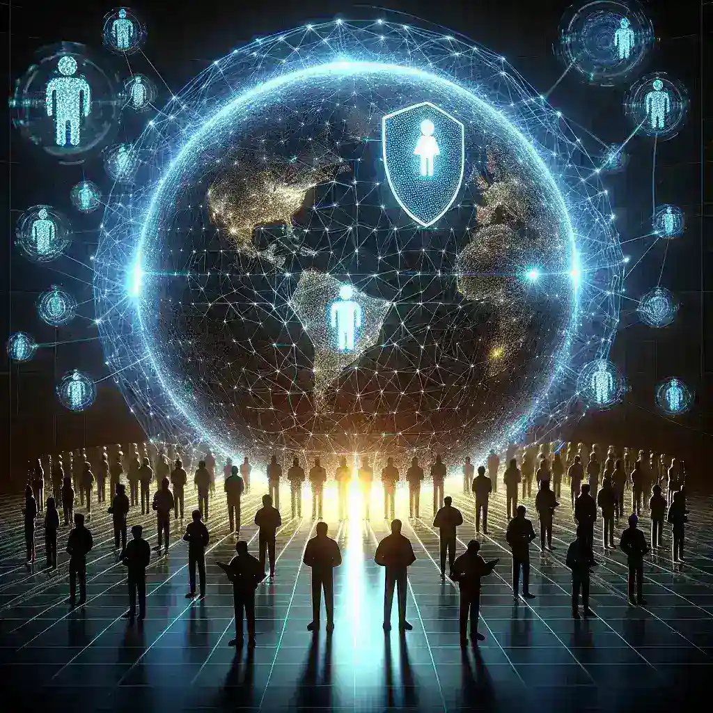 "Illustration of a secure digital workspace featuring multiple devices interconnected, symbolizing zero-trust security principles for distributed teams in modern cybersecurity."